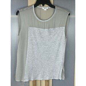 Helmut Lang Top Sz S Silk-Chiffon Gray Round Neck Semi Sheer Blouse Elegant Tank